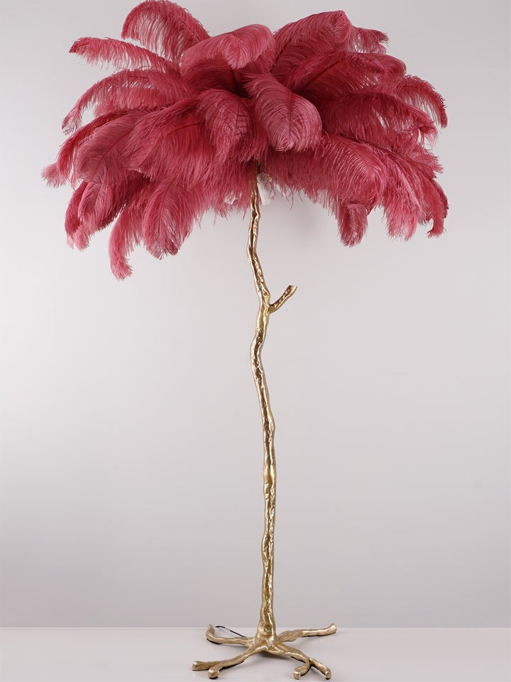 Brass and Ostrich Feather Luxury Floor Lamp