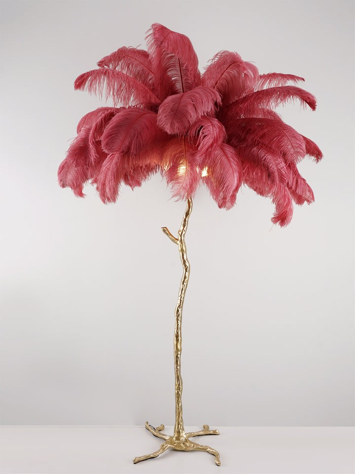 Brass and Ostrich Feather Luxury Floor Lamp