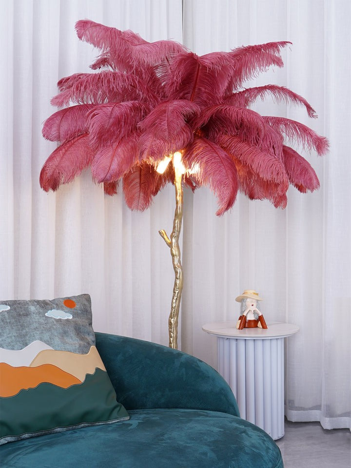 Brass and Ostrich Feather Luxury Floor Lamp