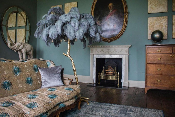 Brass and Ostrich Feather Luxury Floor Lamp