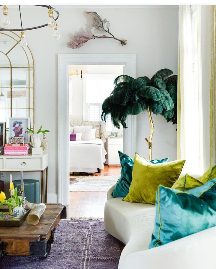 Brass and Ostrich Feather Luxury Floor Lamp