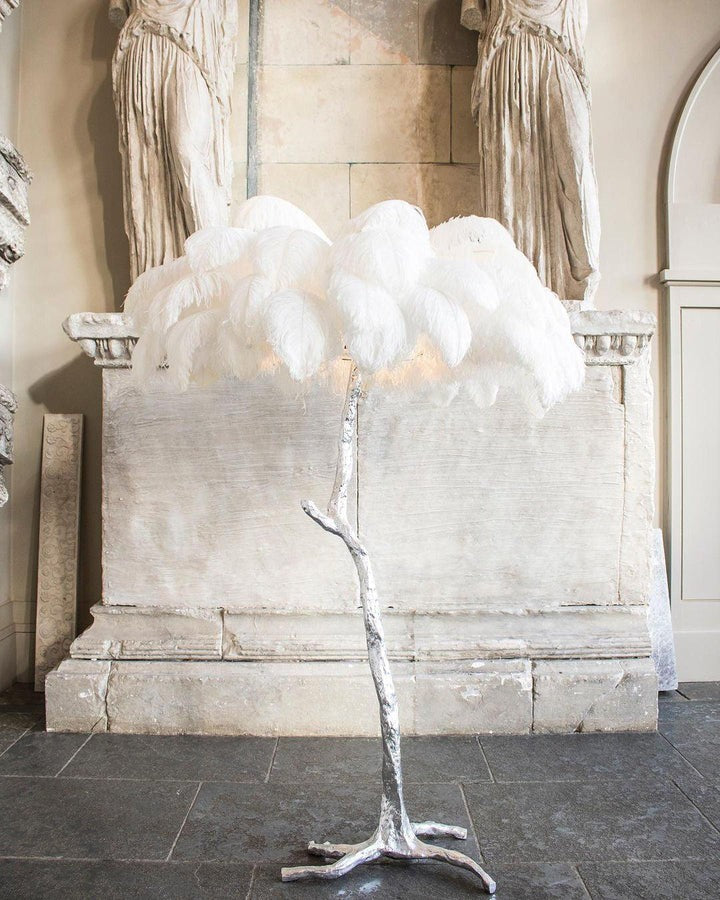 Brass and Ostrich Feather Luxury Floor Lamp