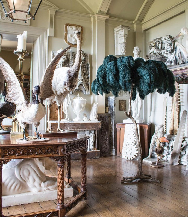 Brass and Ostrich Feather Luxury Floor Lamp