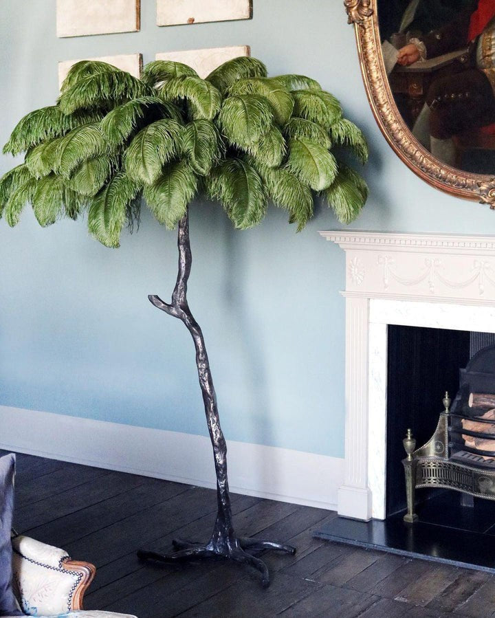 Brass and Ostrich Feather Luxury Floor Lamp