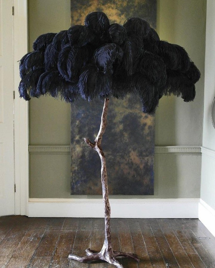 Brass and Ostrich Feather Luxury Floor Lamp