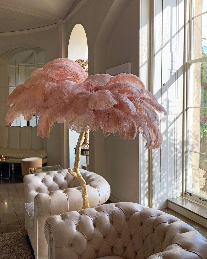 Brass and Ostrich Feather Luxury Floor Lamp
