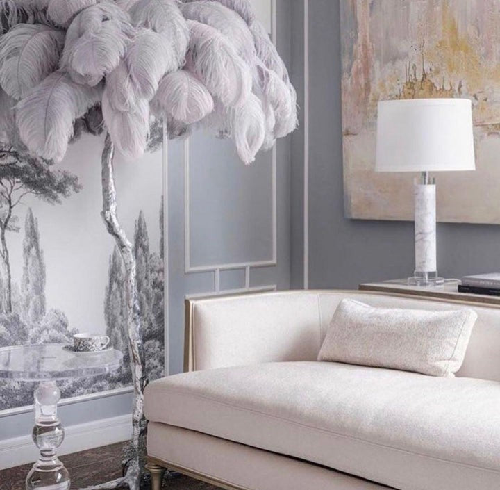 Brass and Ostrich Feather Luxury Floor Lamp