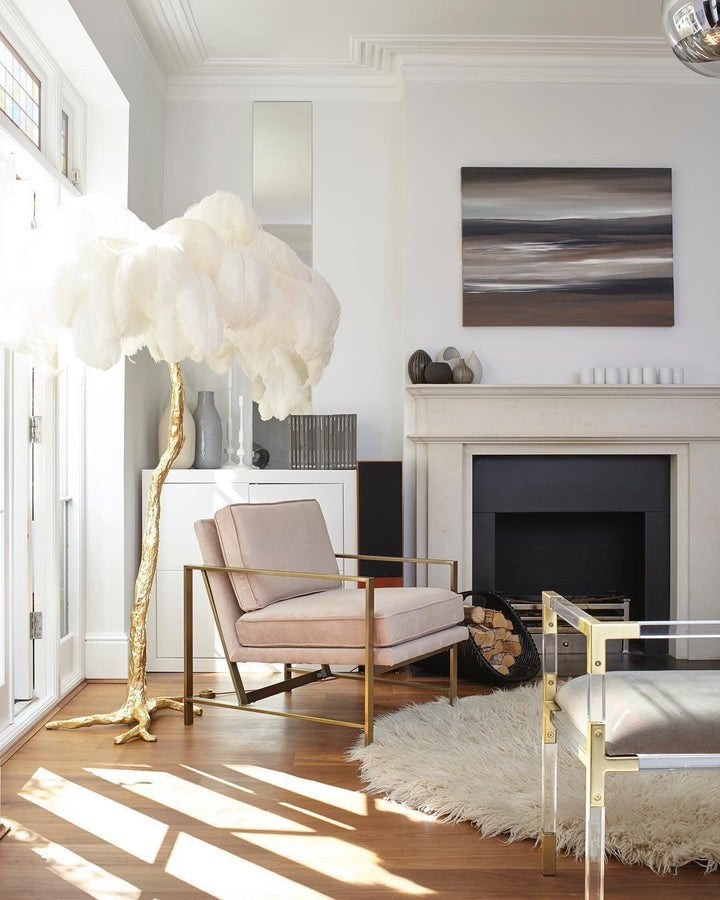 Brass and Ostrich Feather Luxury Floor Lamp