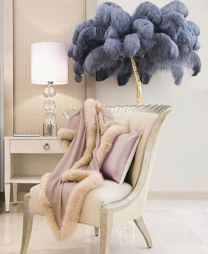 Brass and Ostrich Feather Luxury Floor Lamp