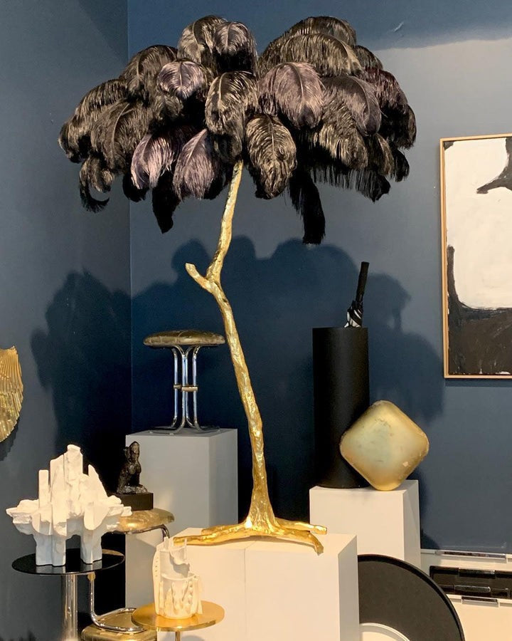 Brass and Ostrich Feather Luxury Floor Lamp