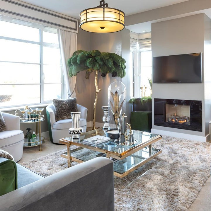 Brass and Ostrich Feather Luxury Floor Lamp