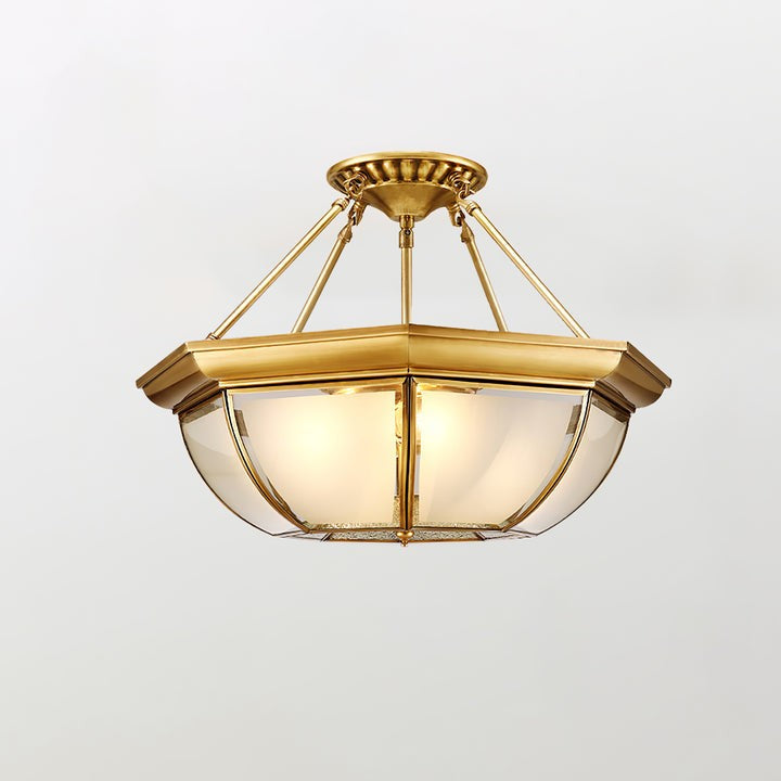 Brass Bowl Flush Ceiling Light with Frosted Glass