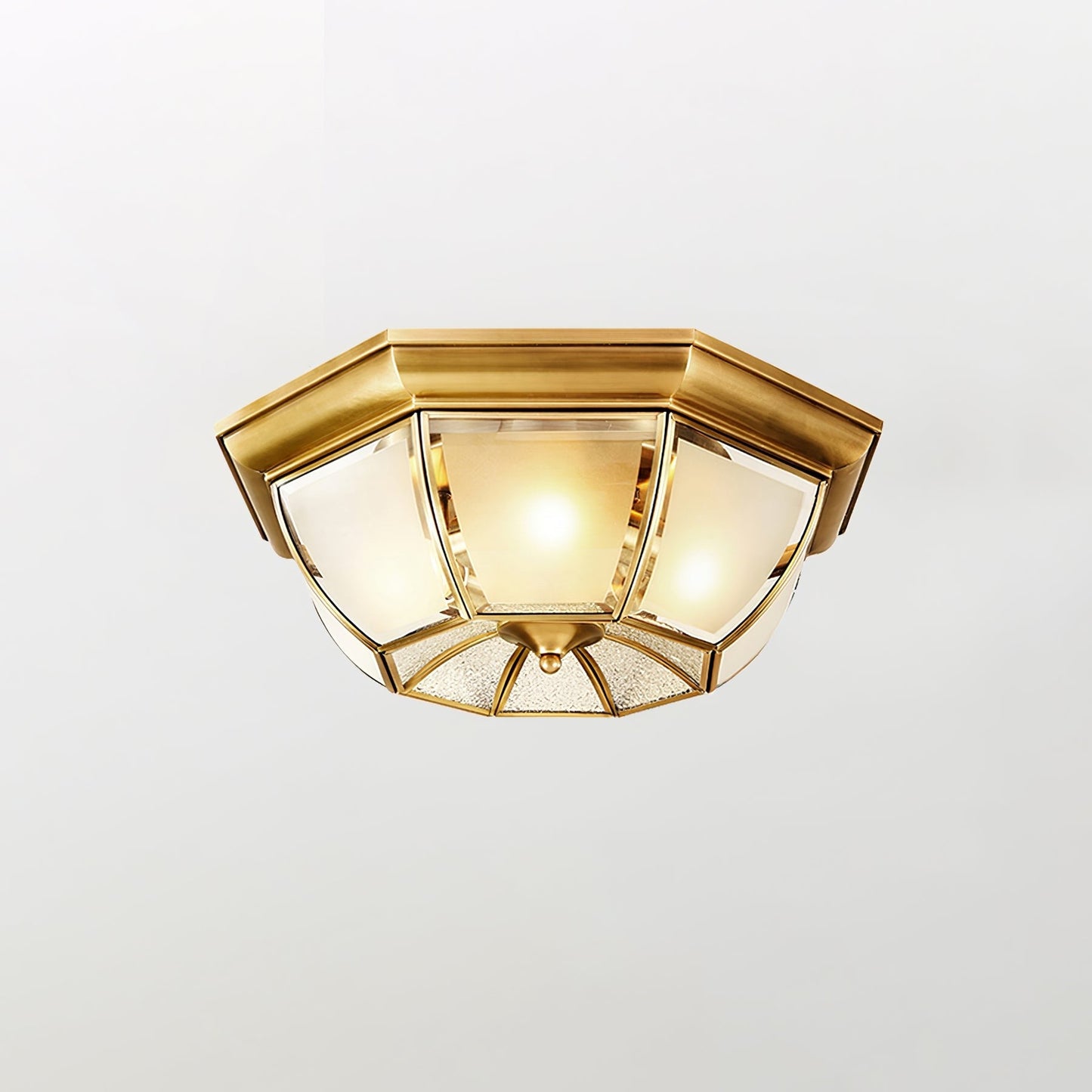Brass Bowl Flush Ceiling Light with Frosted Glass