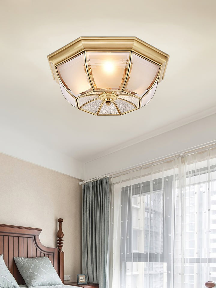 Brass Bowl Flush Ceiling Light with Frosted Glass