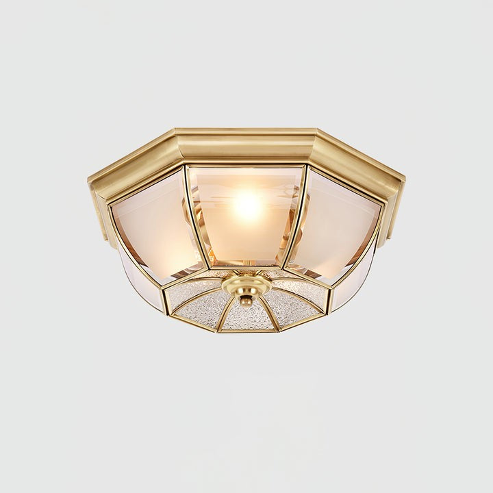 Brass Bowl Flush Ceiling Light with Frosted Glass