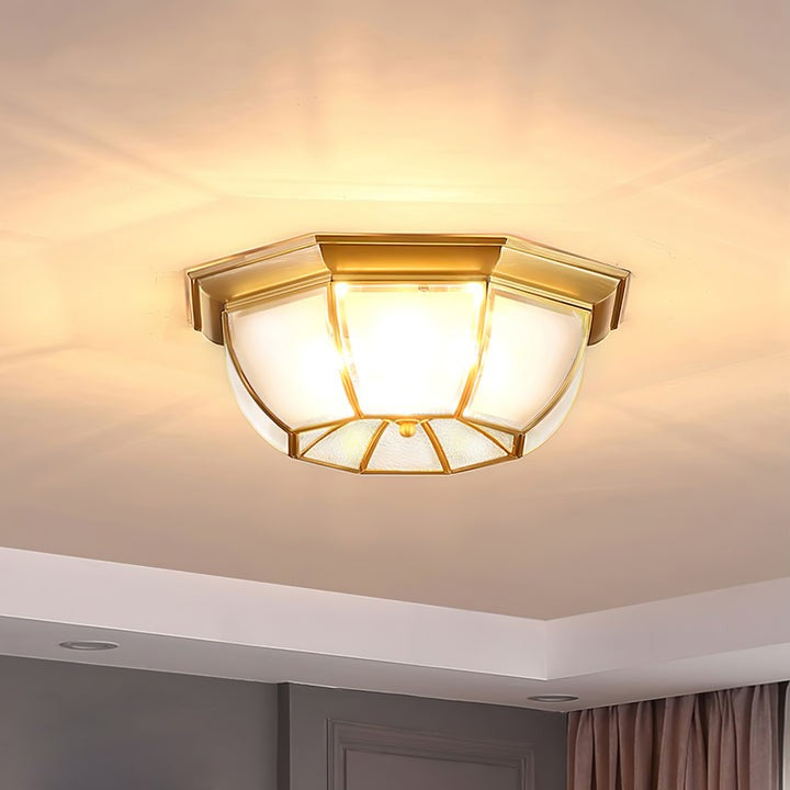 Brass Bowl Flush Ceiling Light with Frosted Glass