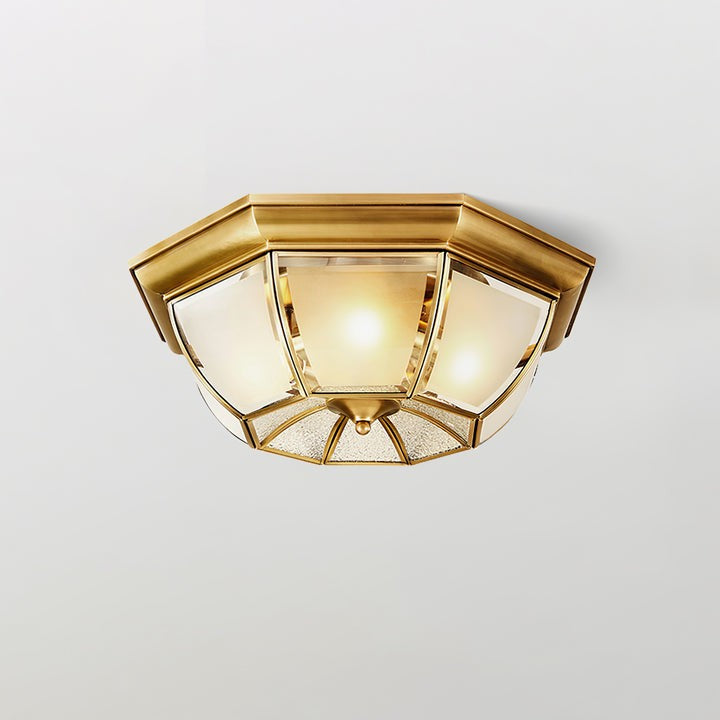 Brass Bowl Flush Ceiling Light with Frosted Glass