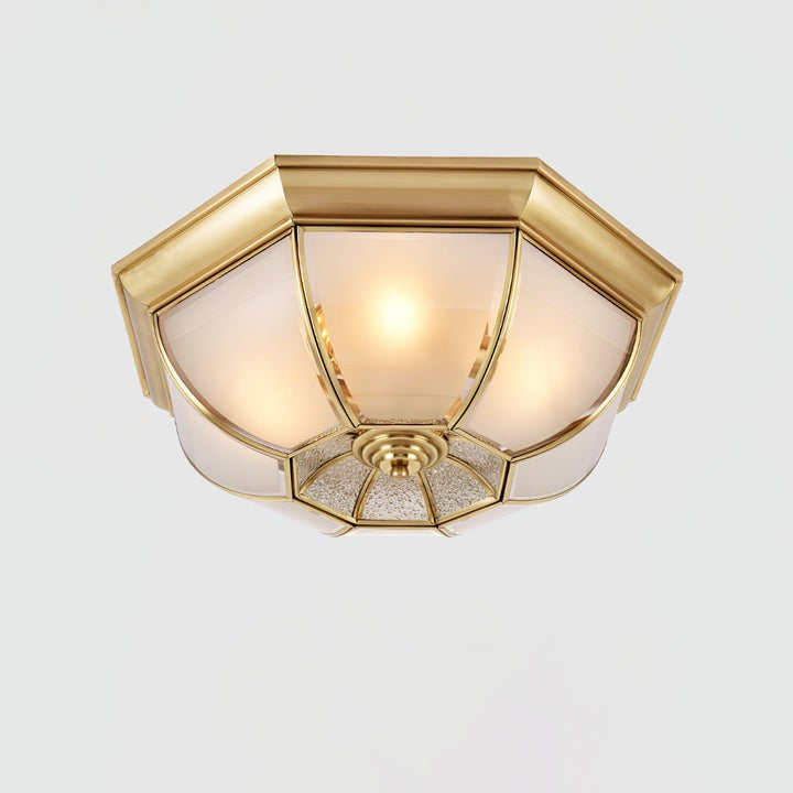 Brass Bowl Flush Ceiling Light with Frosted Glass