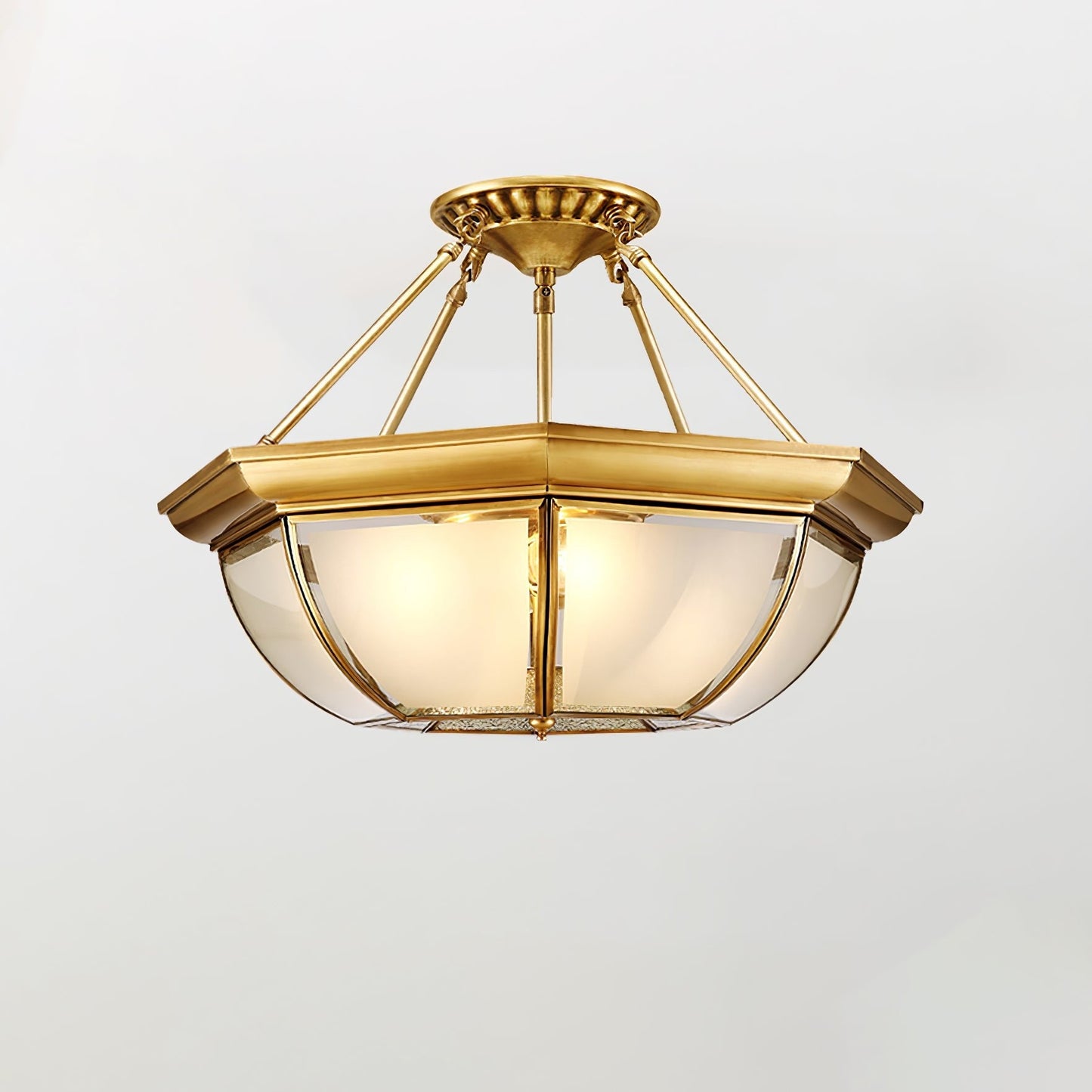 Brass Bowl Flush Ceiling Light with Frosted Glass