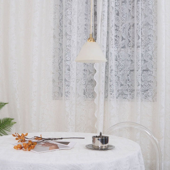 Brass Conical Pendant Light with Alabaster Shade