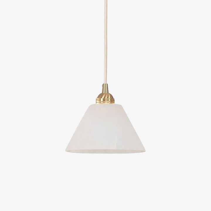 Brass Conical Pendant Light with Alabaster Shade