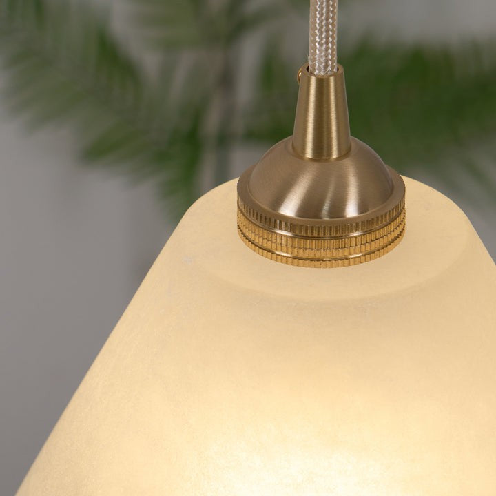 Brass Conical Pendant Light with Alabaster Shade