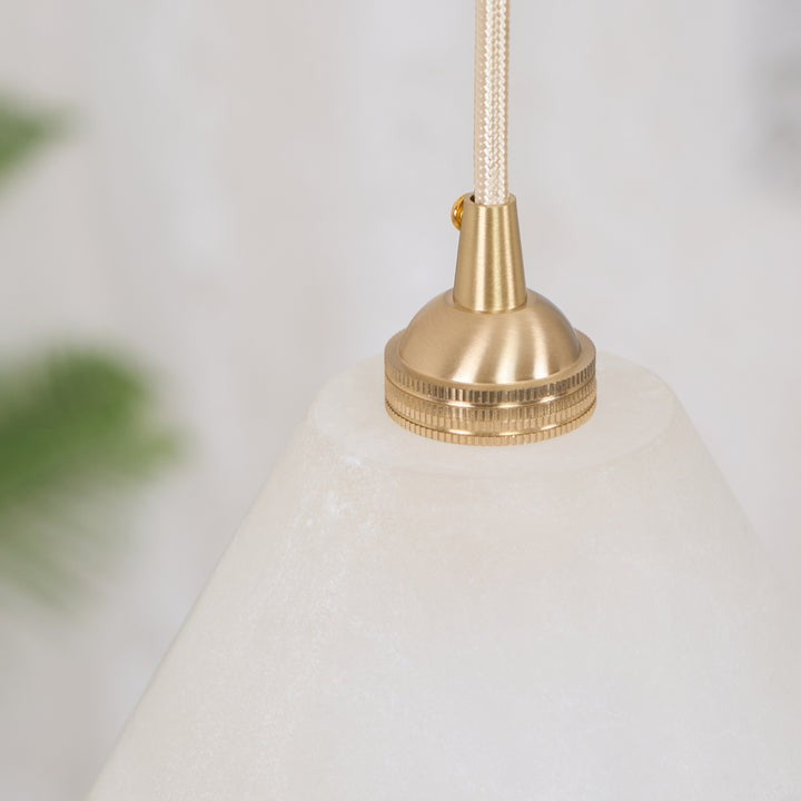 Brass Conical Pendant Light with Alabaster Shade