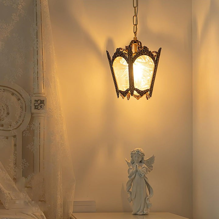 Brass Empire-Style Pendant Light with Frosted Glass