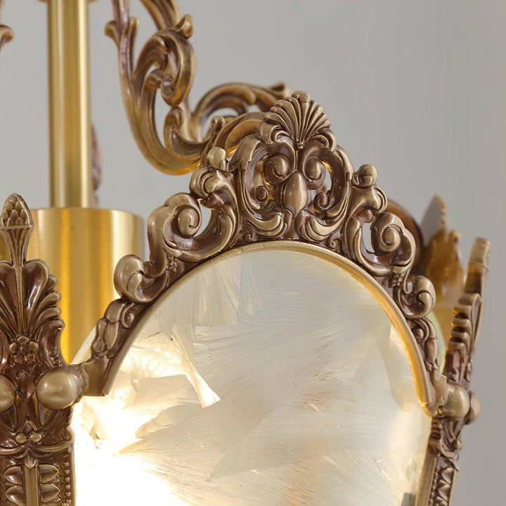 Brass Empire-Style Pendant Light with Frosted Glass