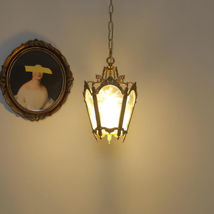 Brass Empire-Style Pendant Light with Frosted Glass