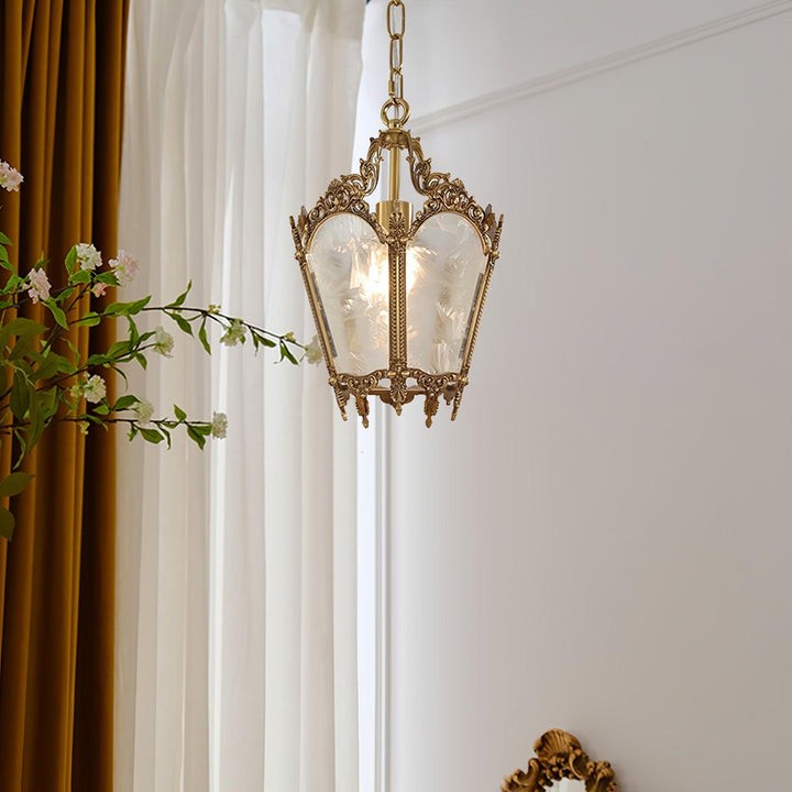 Brass Empire-Style Pendant Light with Frosted Glass