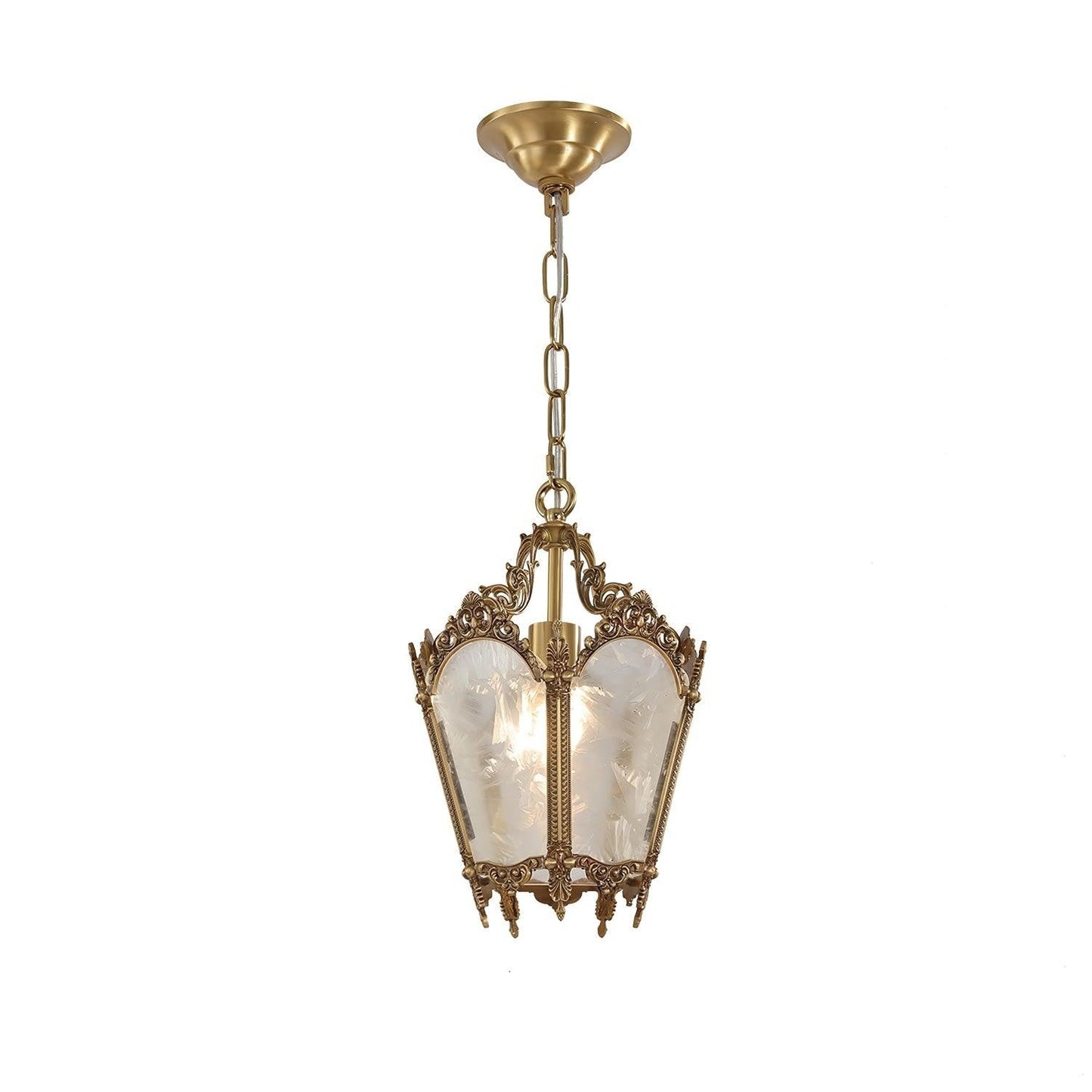Brass Empire-Style Pendant Light with Frosted Glass