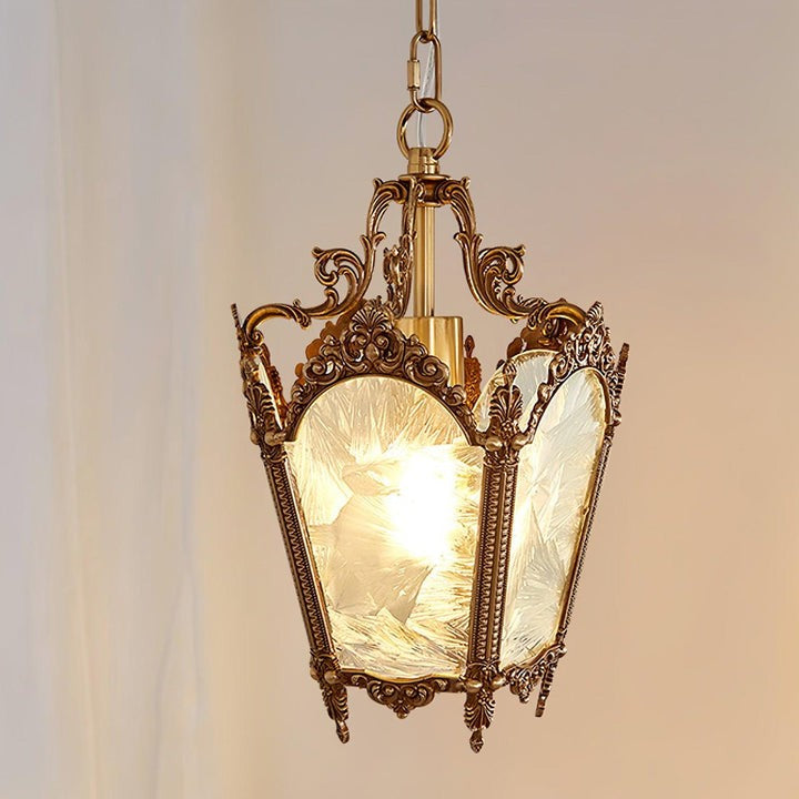 Brass Empire-Style Pendant Light with Frosted Glass