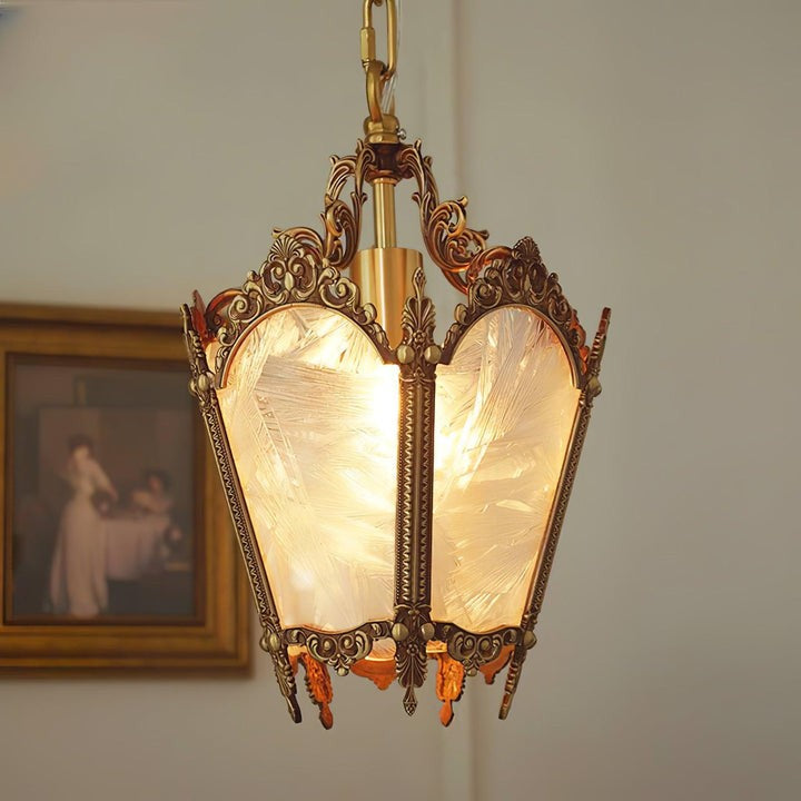 Brass Empire-Style Pendant Light with Frosted Glass