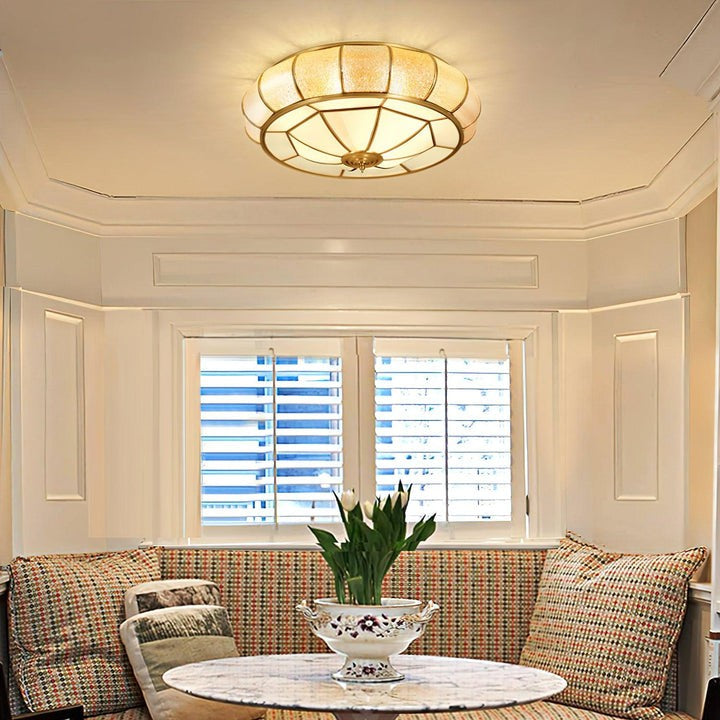 Brass Glass Drum Flush Mount Ceiling Light