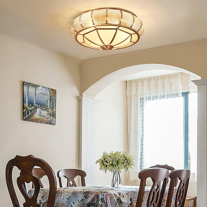 Brass Glass Drum Flush Mount Ceiling Light