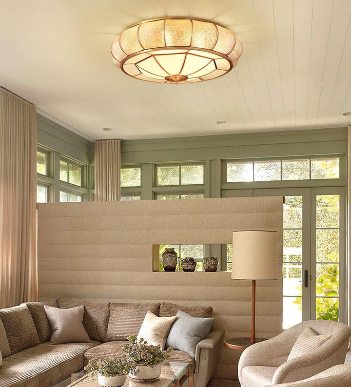 Brass Glass Drum Flush Mount Ceiling Light