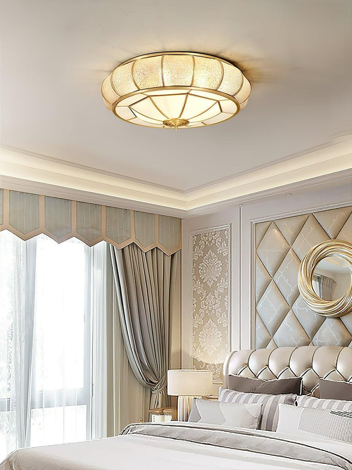 Brass Glass Drum Flush Mount Ceiling Light