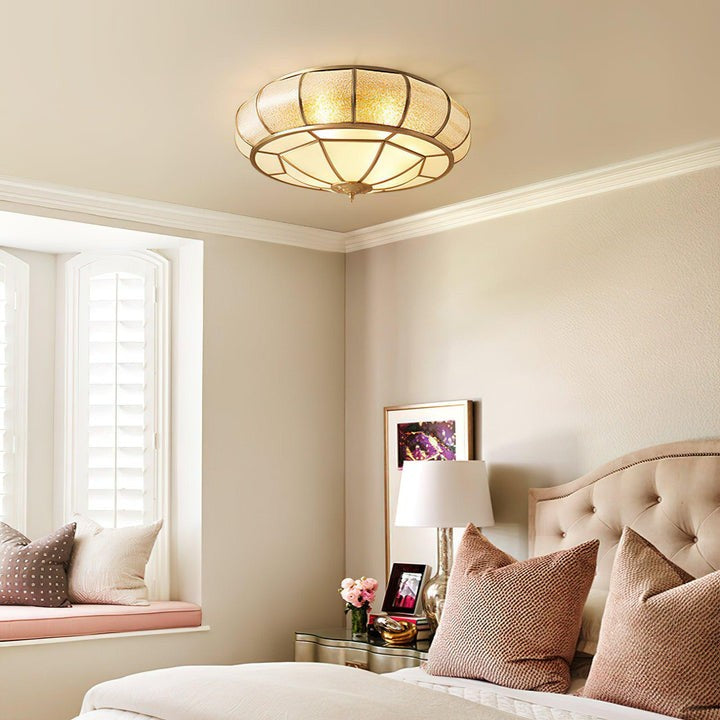 Brass Glass Drum Flush Mount Ceiling Light
