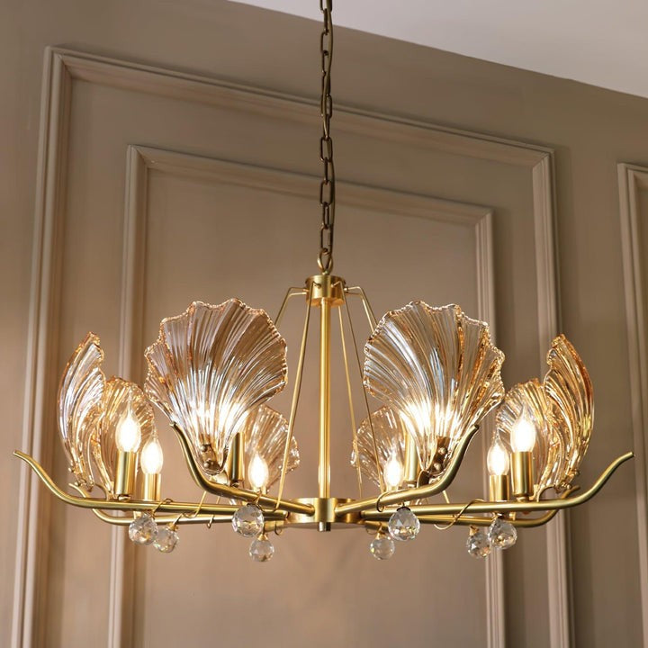 Brass Shell K9 Crystal Ceiling Chandelier