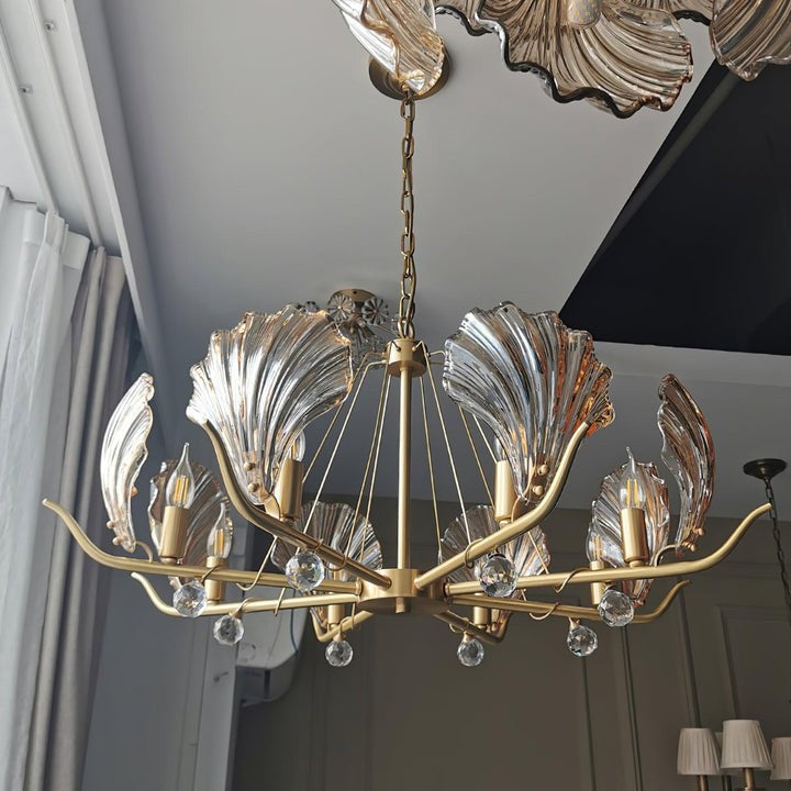 Brass Shell K9 Crystal Ceiling Chandelier