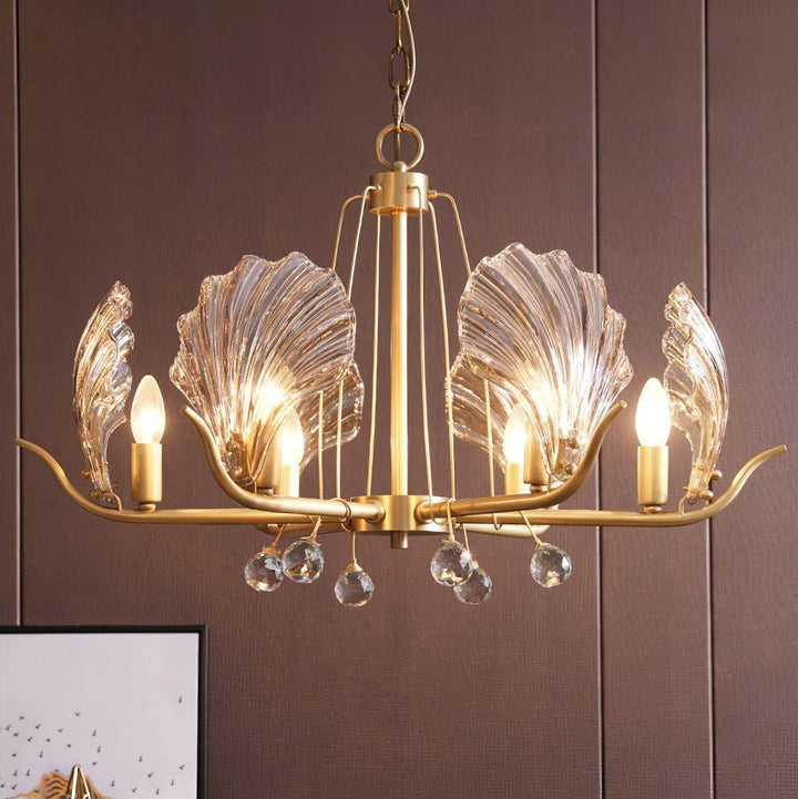 Brass Shell K9 Crystal Ceiling Chandelier