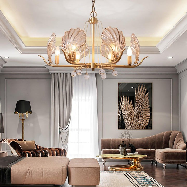 Brass Shell K9 Crystal Ceiling Chandelier
