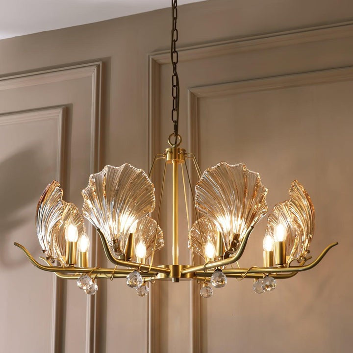 Brass Shell K9 Crystal Ceiling Chandelier
