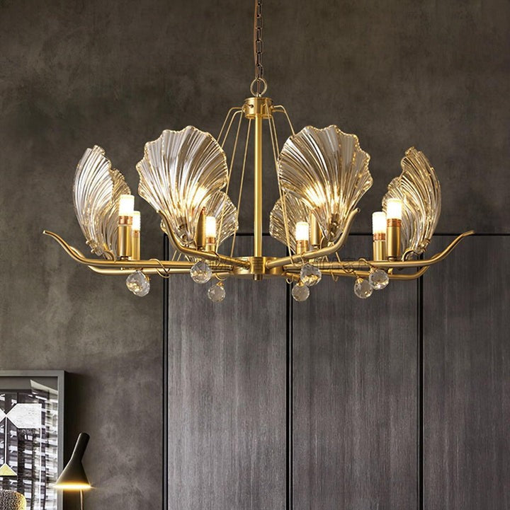 Brass Shell K9 Crystal Ceiling Chandelier