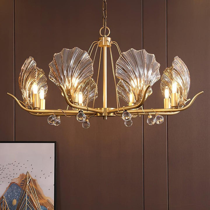 Brass Shell K9 Crystal Ceiling Chandelier