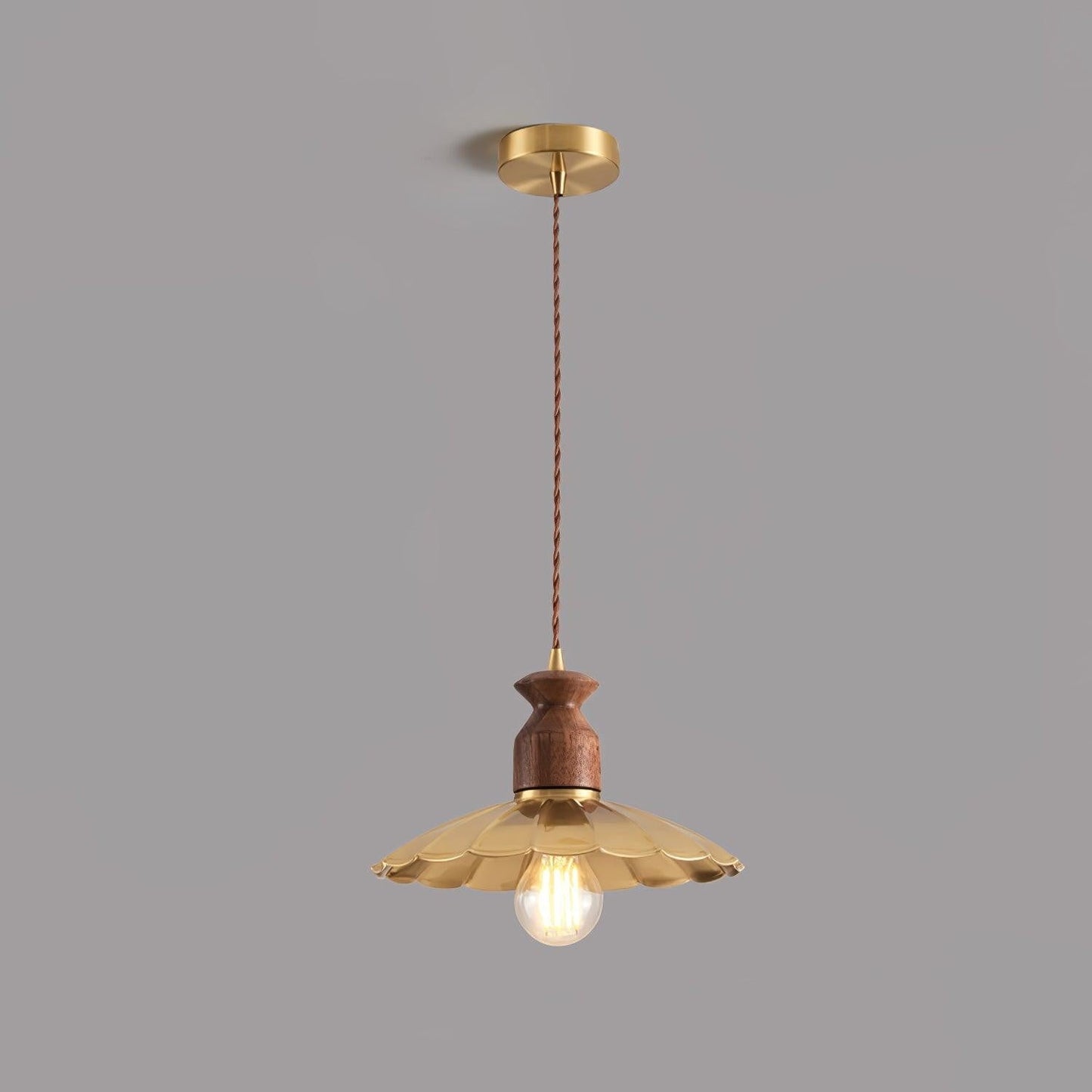 Brass & Wood Adjustable Pendant Light – Rustic Industrial Hanging Lamp