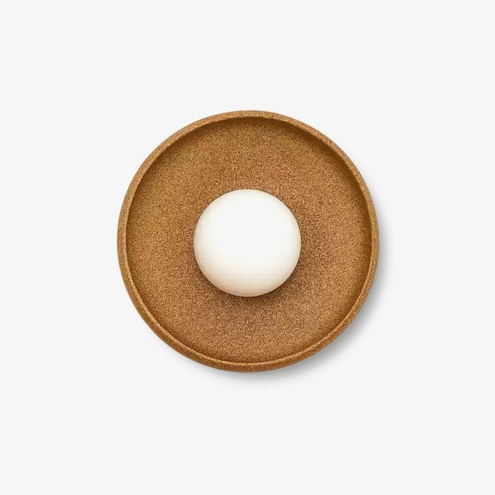 Brown Ceramic Round Wall Sconce with White Glass Globe