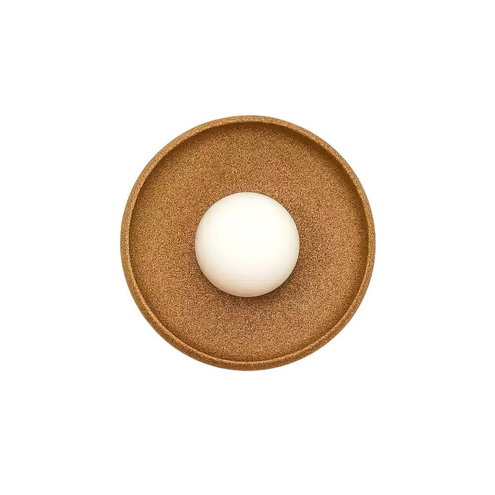 Brown Ceramic Round Wall Sconce with White Glass Globe