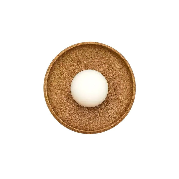 Brown Ceramic Round Wall Sconce with White Glass Globe